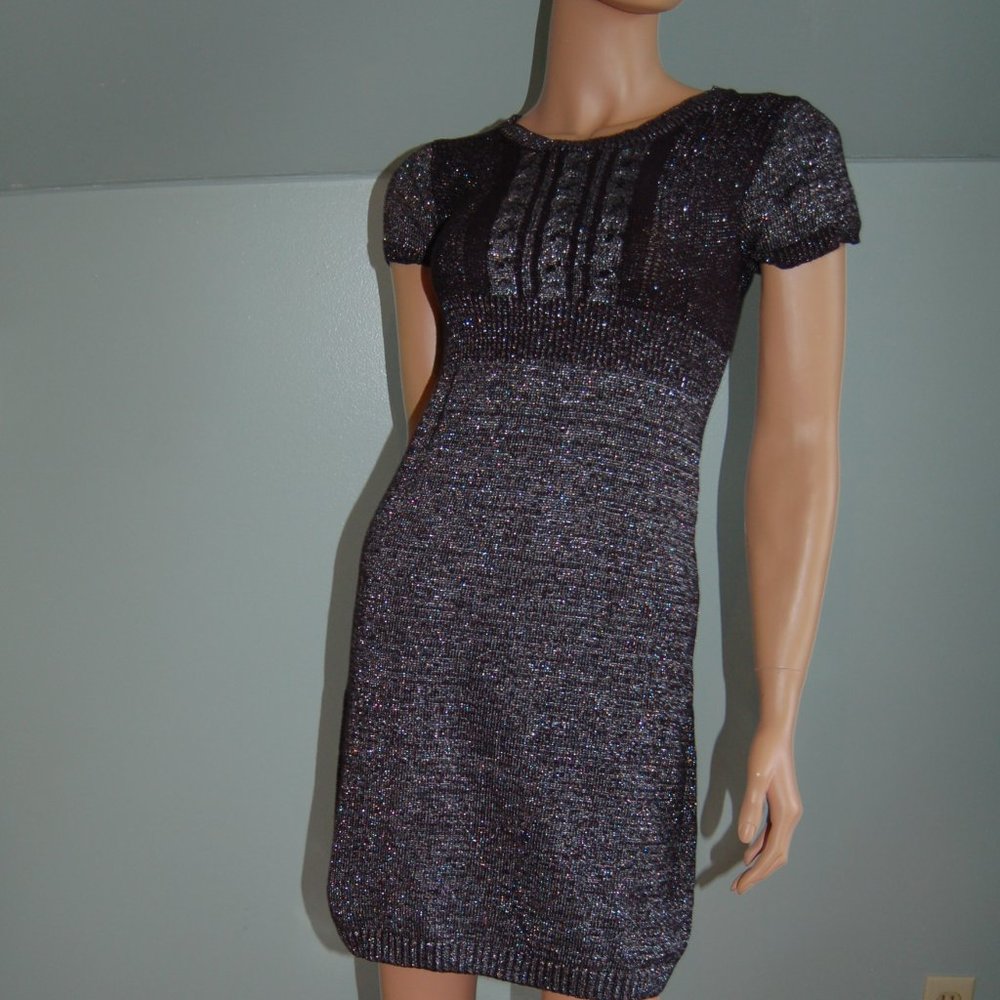 Black Metallic Silver XL Sequined Sweater Dress